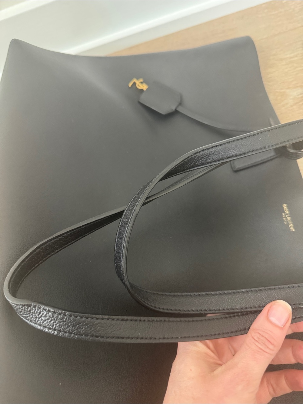 Saint Laurent Black Leather Tote with Gold YSL Pouch - Picture 11 of 11